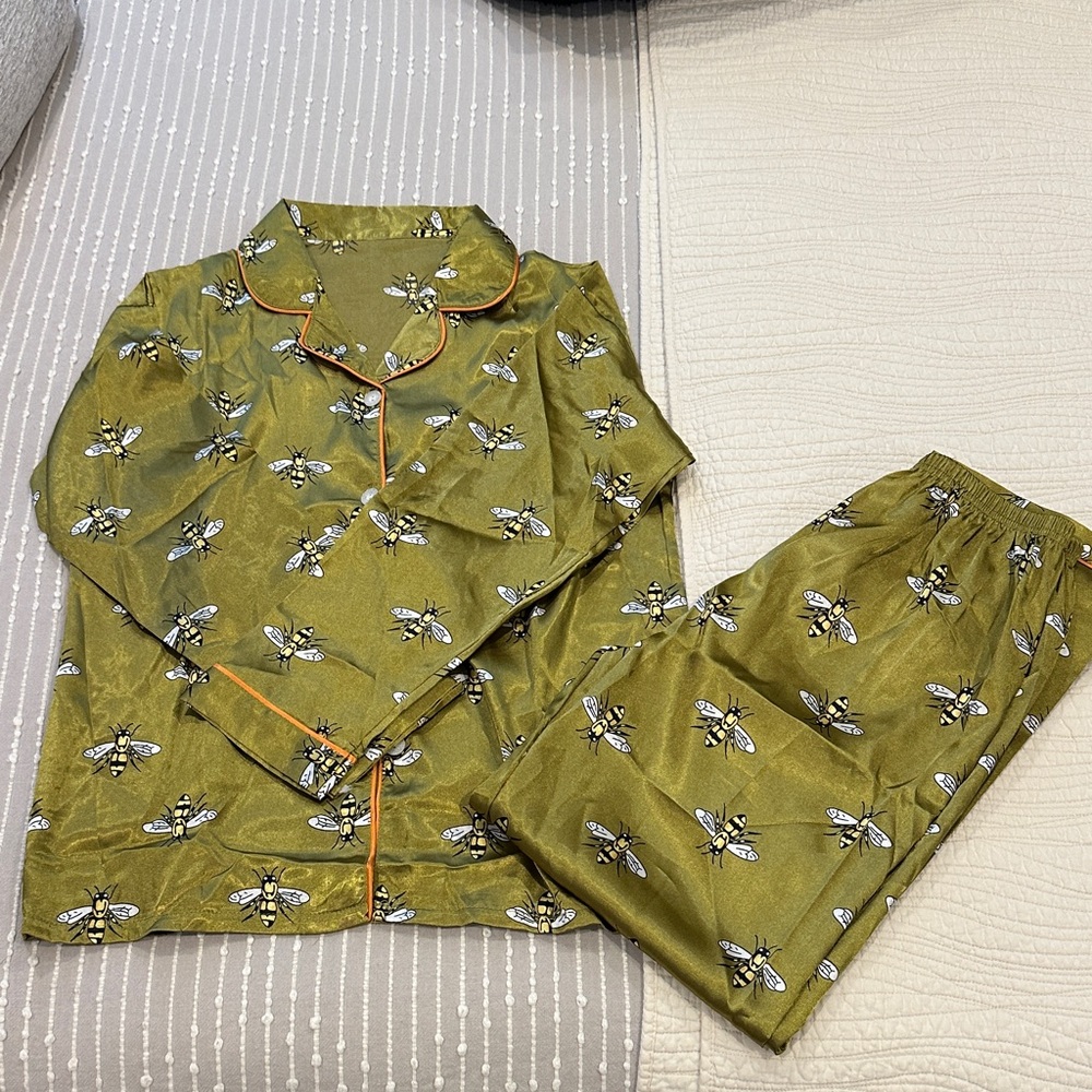 Designer Inspired Olive Green Bee Print Pajamas